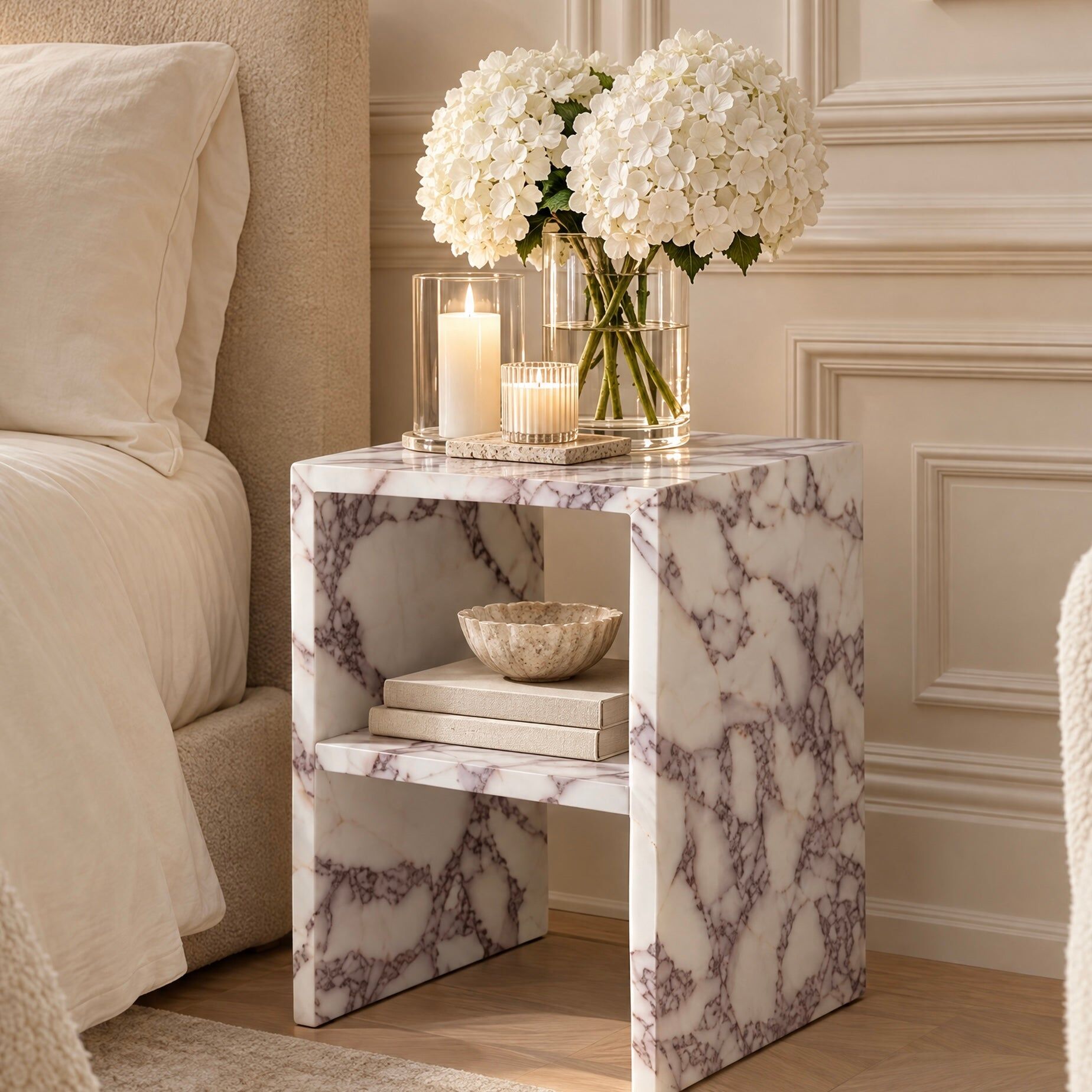 Venessia Calacatta Marble Effect Bedside Table