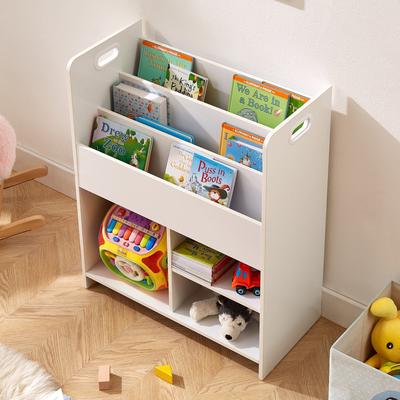 3-Tier Step Kids Bookshelf with Storage Slots Wooden Toy Organizer for Bedroom Playroom Kindergarten Easy Assembly
