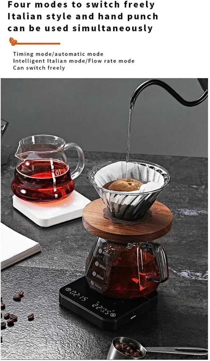 INF USB Wiederaufladbare Digitale Kaffeeskala mit Timer, 0,1g Präzision, LED-Anzeige, Auto/Smart Espresso/Flow Modi, Gehärtete Schwarz