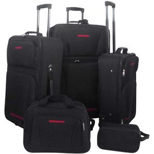 vidaXL Koffer 90154, schwarz, 5-teilig, Weichschale, mit 2 Rollen, klein / mittel / groß
