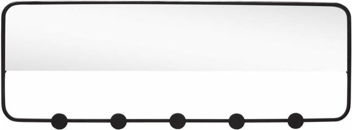 Hübsch Interior Wandkapstok met spiegel en 5 haken - Zwart - B: 61 cm, H: 22 cm