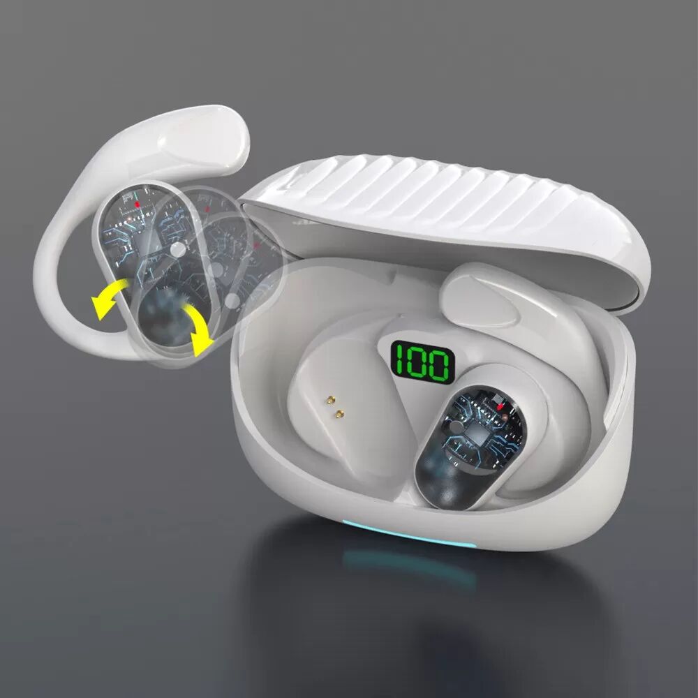 INF Écouteurs Bluetooth à Oreille Ouverte TWS avec Affichage LED - Confort et Autonomie Exceptionnelle Blanc