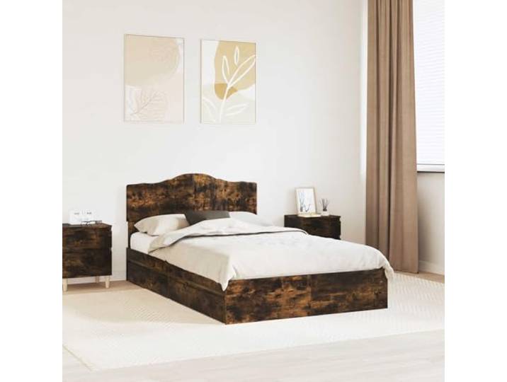 RJPLMFV Aufbewahrungsbett, rauchfarbene Eiche, 135 x 190 cm, Holz Mit integrierten Schubladen, modernes Design, inklusive Lattenrost, ideal für kleine Wohnungen