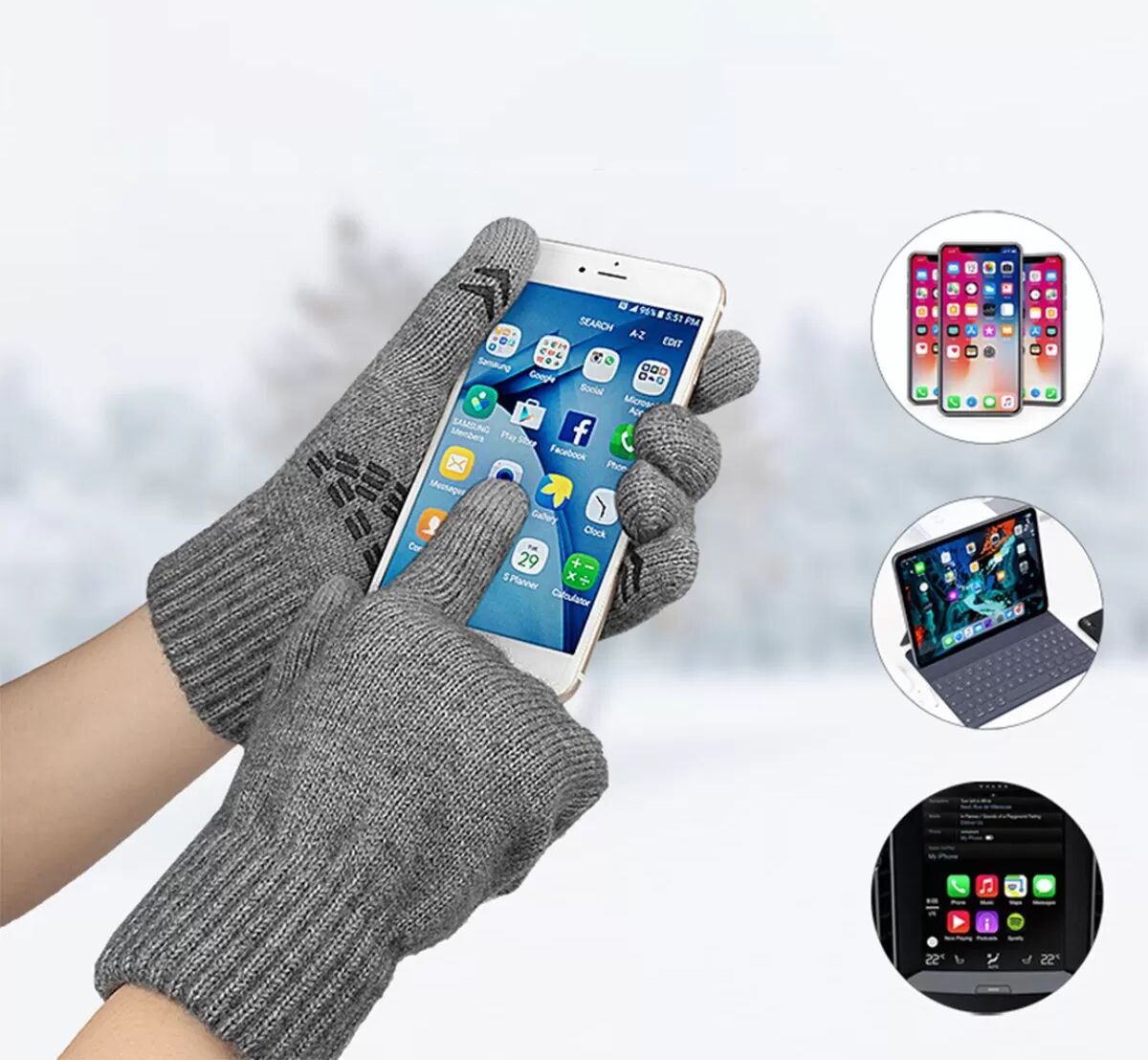 INF Gestrickte, warme Handschuhe - Touchscreen-kompatibel, rutschfeste Wollmischung Grau