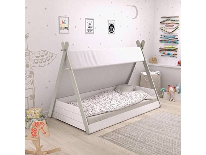 habeig Babybett, Tipi, mit Lattenrost, Bett, 70x140cm, Kleinkindbett, Kinderbett, Indianerzelt, Zelt, weiß, Holz