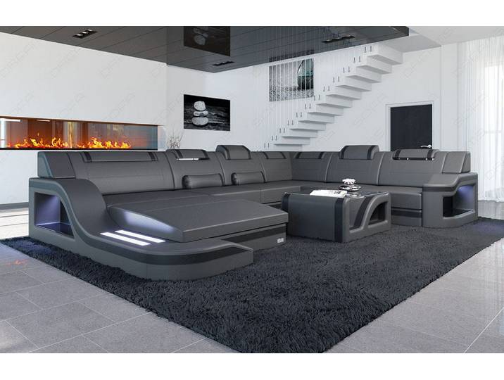 Mini XL Wohnlandschaft Palermo U-Form in Leder