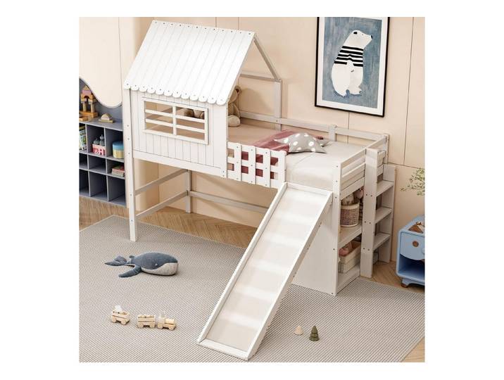 LuxusKollektion Hochbett Hochbett mit Rutsche 90x200 Weiß (1-St)