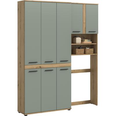 Badmöbel-Set WELLTIME "LUCCA, 2-tlg. Badkombination, viel Stauraum, modernes Design", grün (artisan eiche nachbildung, salbei), B:153cm H:191cm T:31cm, Holzwerkstoff, Kastenmöbel-Sets, Badmöbel-Set, Bad-Kombination, Bad-Möbel, Badezimmer,...