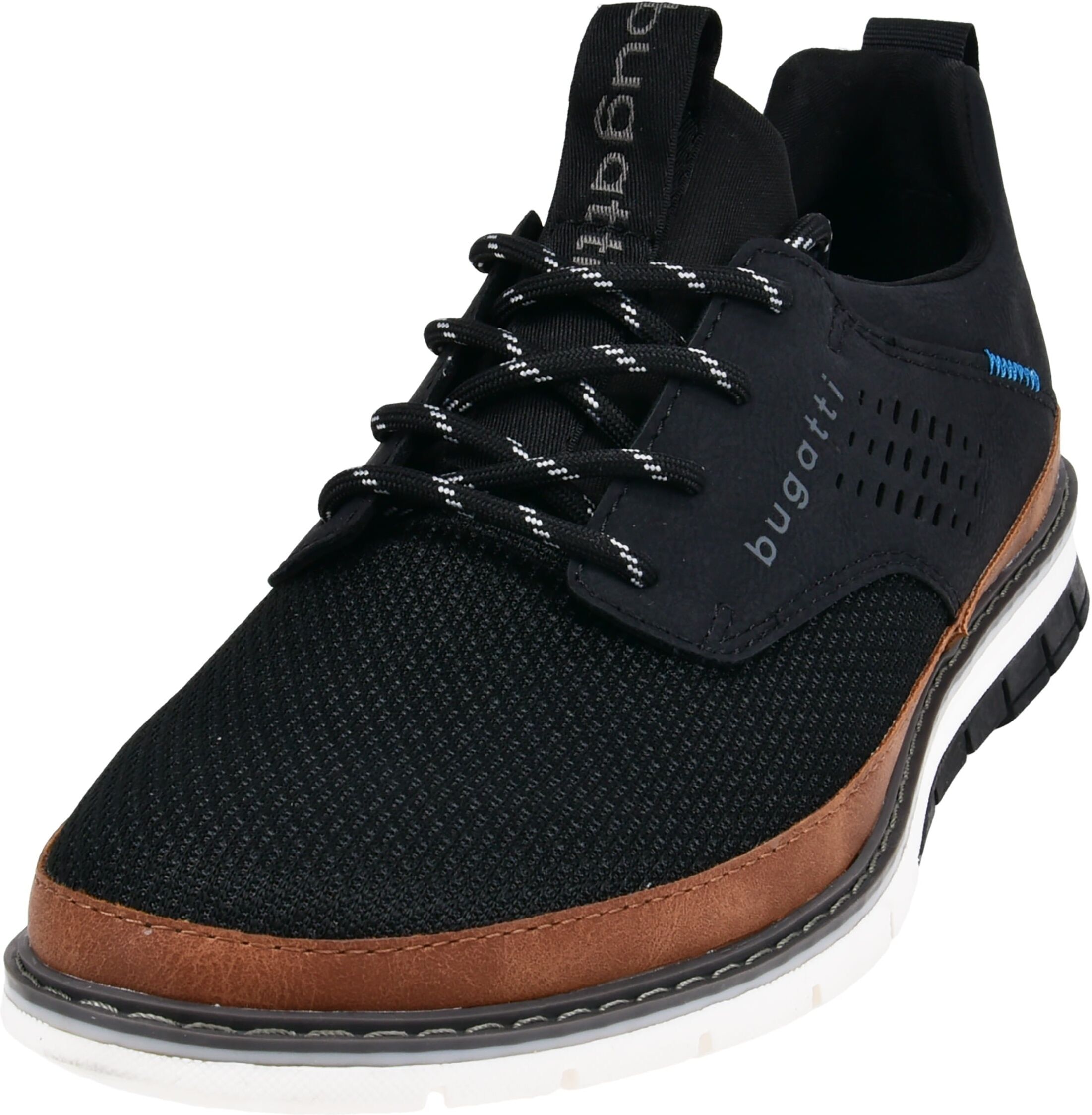 Schnürschuh BUGATTI, Herren, Gr. 45, Textil, schwarz, Lederimitat, Textil, Schuhe Schnürschuh, mit Lochmuster, Freizeitschuh, Halbschuh, Schnürschuh schwarz 45, Textil