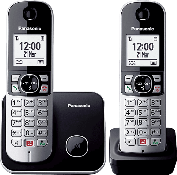 Teléfono - Panasonic KX-TG6852SP, Dúo, Inalámbrico, Identificación de llamadas, No molestar, Negro + Base