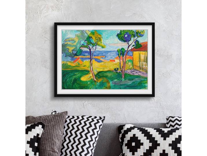 Tableau Munch, Jardin de Asgardstrand II Papier Cadre : placage en bois véritable Pin Vert 70 x 50cm