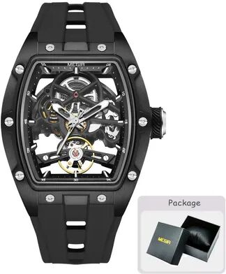 Quick Pick Pro MEGIR Barrel Dial Automatic Mechanical Watch For Men With Silicone Strap & Luminous Hands black