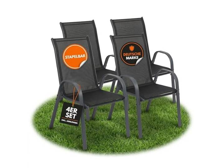 ALBATROS Gartenstühle Kuba 4er Set stapelbar, Metall, hohe Belastbarkeit Stapelstühle, Terrassenstühle & Balkonstühle, robust, bequem, wetterfest, langlebig, für Garten & Terrasse, Version 2026