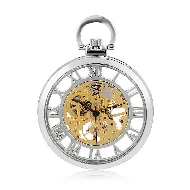 Open-face zilveren legering mechanisch skelet zilveren zakhorloge