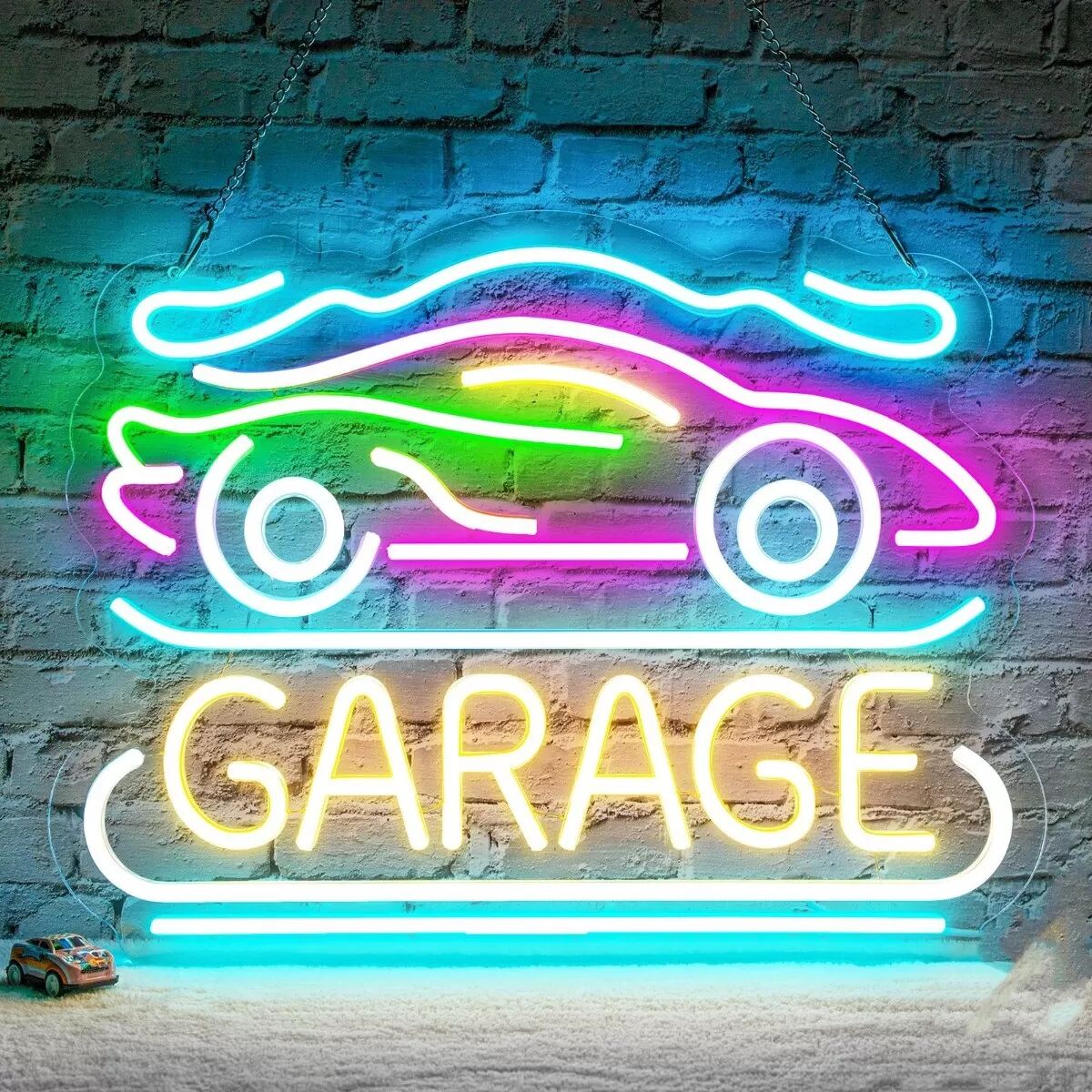 INF Panneau LED Voiture - Décor Garage Acrylique 42x32,7cm, Alimentation USB, Lumière Néon