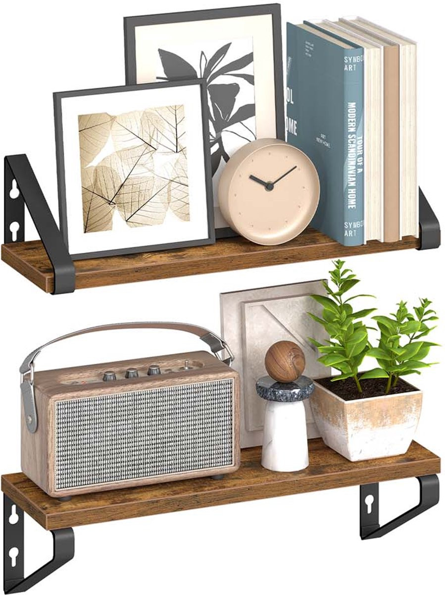 VASAGLE Wandplank set van 2, Zwevende planken voor woonkamer, keuken, kantoor of badkamer, Rustiek bruin en matzwart, COLEX Collection LWS042K01
