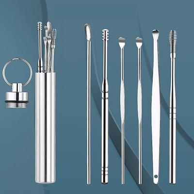 Ohrenschmalz-Entferner-Set Ohrenschmalz-Entferner 6-in-1-Ohrstöpsel-Werkzeug Wiederverwendbarer Ohrreiniger Edelstahl-Ohrstöpsel-Set mit Schlüsselanhänger-Box