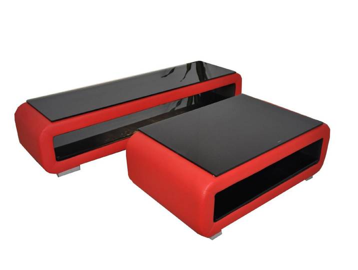 Xlmoebel Couchtisch Designer Couchtisch CT9010 aus Leder und Glas mit USB-Anschluss (Couchtisch CT9010 + RTV TS1010), Hergestellt in Europa