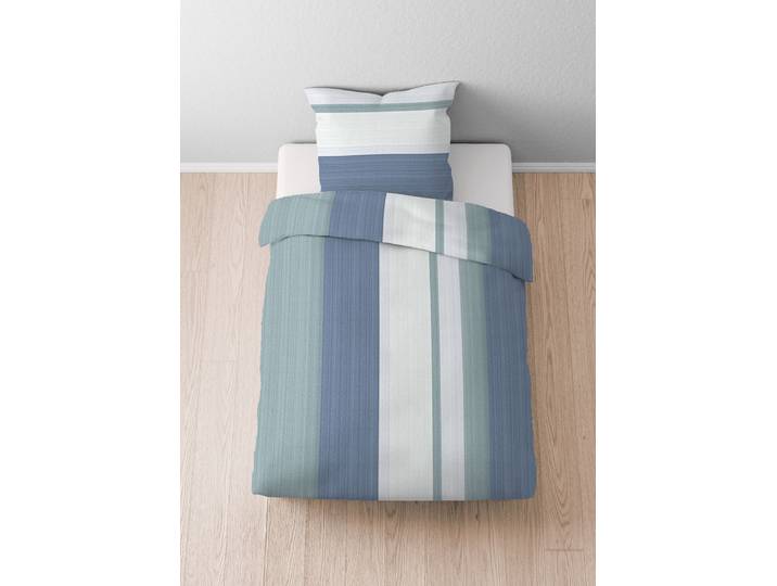 Housse de couette Biber rayures A 155 x 220 cm + oreiller 80 x 80 cm Bleu/Bleu ciel cannelure fine