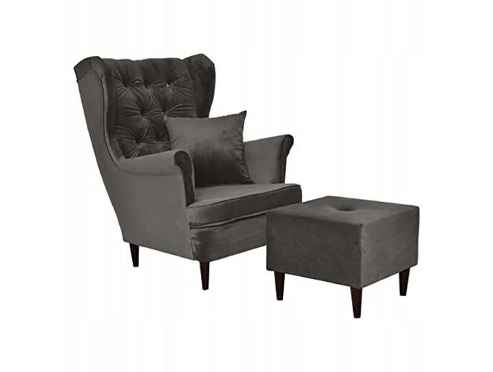 Family Meble Ohrensessel mit Hocker, Modell Gaja, Skandinavisch, Relaxsessel aus Webstoff, Loungesessel, Ohrensessel mit Hocker, Bequemer Sessel, Für Wohnzimmer, Esszimmer, Schlafzimmer, Graphit 1