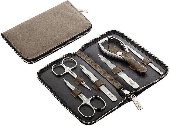 CANAL Reißverschluss-Etui aus Spaltleder 6-teilig (Beige) 5375 EG