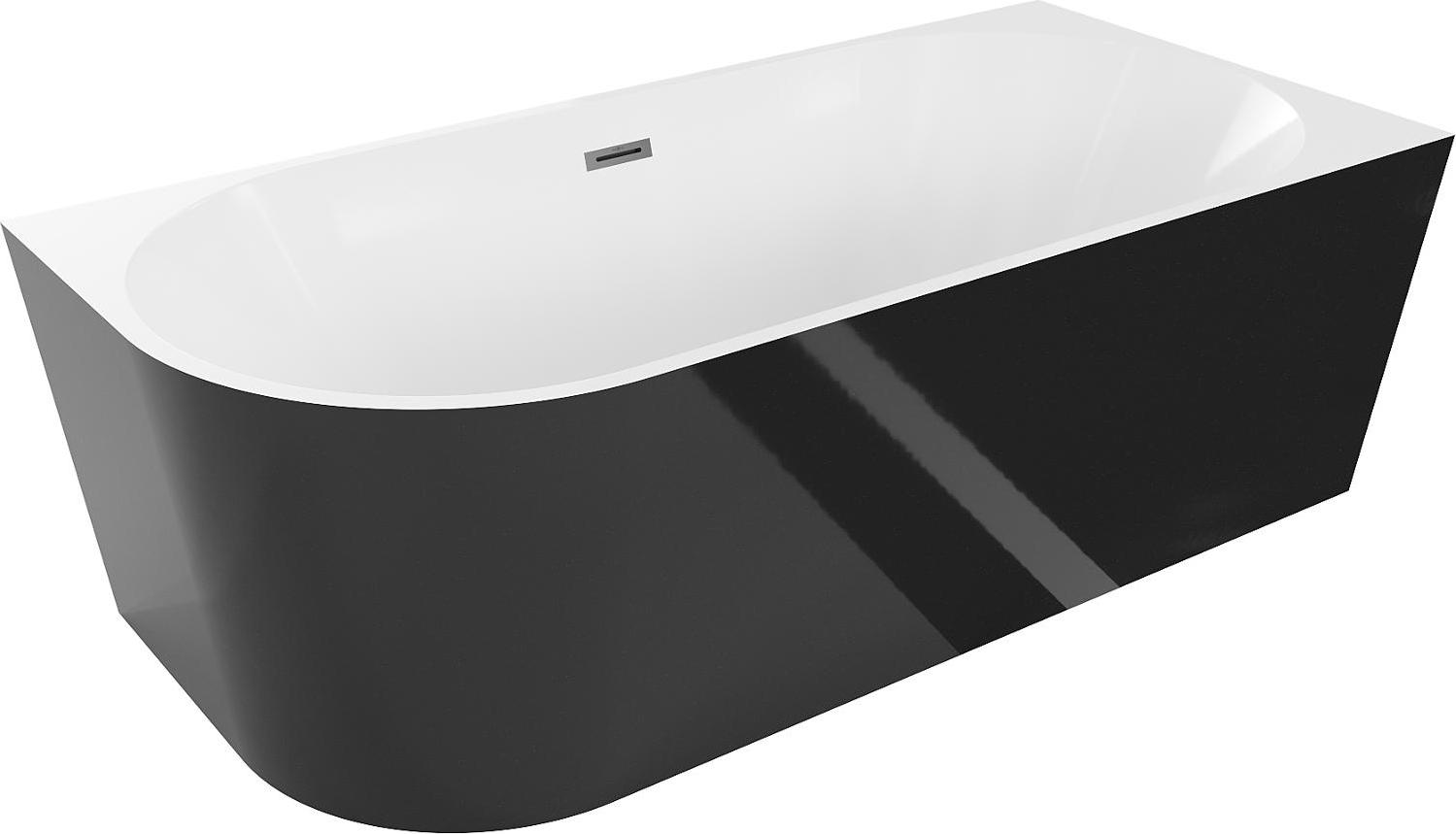 Mexen Mia freistehende rechte Eckbadewanne 180 x 80 cm, weiß/schwarz, gebürstetes Gun Gray Überlauf - 52691808075P-66