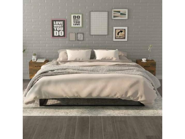 HEFZGDB Nachttische 2 STK. Räuchereiche 40x35x47,5 cm mit Metallbeinen und Zwei Schubladen für industriellen Charme und Stauraum