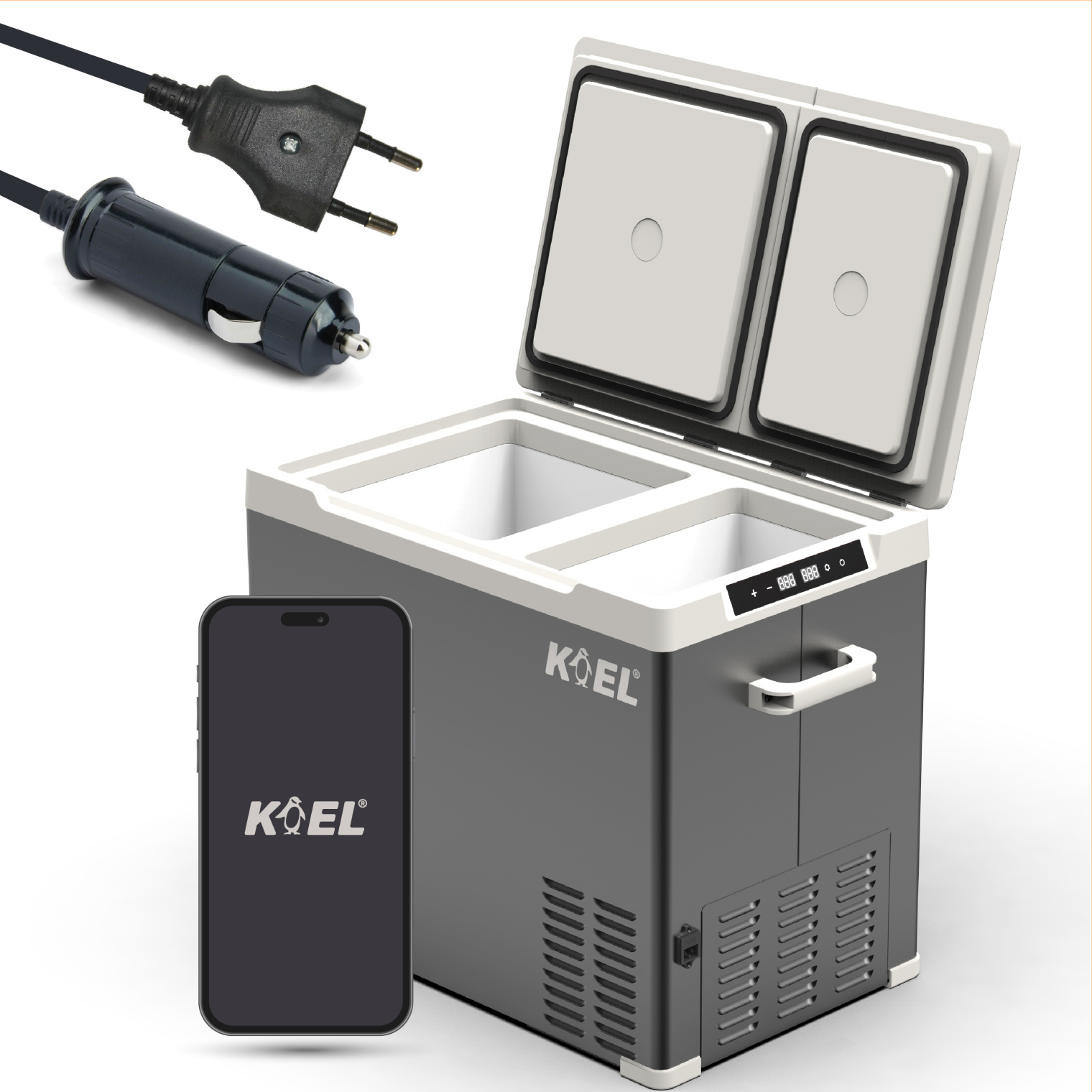 KOEL Crate 30 - Duale Kompressor Kühlbox - Auto Kühlbox - 30L - Duale Stromversorgung 12V und 230V - Kühlen und Gefrieren