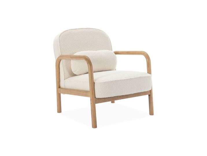 sweeek - Fauteuil scandinave arrondi bois d'hévéa et bouclette AMELIE