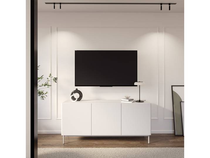 Hoher dreitüriger Olio TV-Schrank, 160 cm, weiß