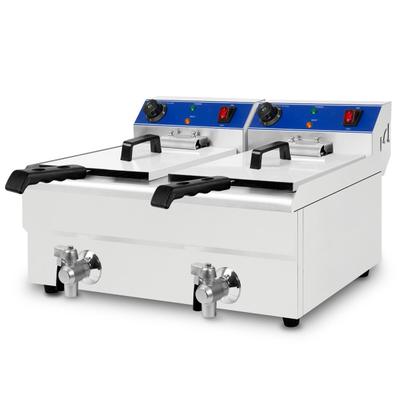 VERTES Friteuse Fritteuse Fritöse Edelstahl 2x 10L (2x 3000W, 230V, Kaltzonenprinzip, Temperatur Stufenlos Regulierbar 50-250°C, 2 Frittierkörbe)