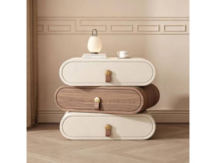 Moderner drehbarer Nachttisch Mit 3 Schubladen Beistelltisch aus Holz Aufbewahrungsschrank aus Leder Um 360° drehbar Aufbewahrung Wohnaccessoire Für das Schlafzimmer(9,60cm/24in)