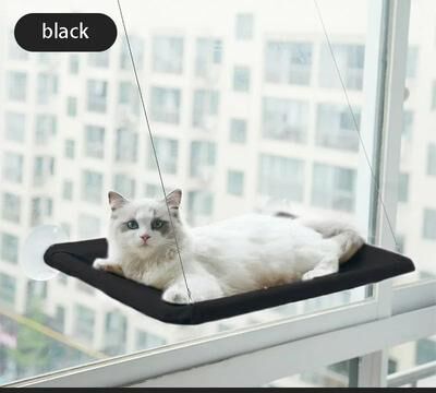 Uplift Essentials Sunny Window Mounted Cat Hammock Heavy Duty Aerial Hanging Window Seat For Indoor Kittens & Cats black