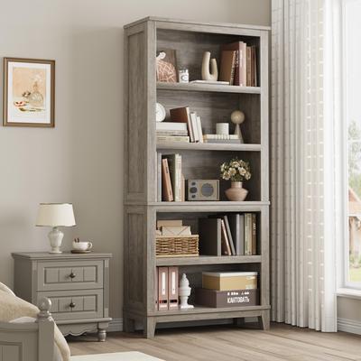"Garvee 71"" Tall 5-Tier Bookcase w/Adjustable Shelves, 31.5in Width Farmhouse Wooden Bookshelf"