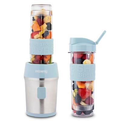 H.Koenig Mini Smoothie Maker Standmixer, Blender elektrisch, Transportabel Kompakt 570mL SMOO16 BPA-frei 300W, 2 tragbare Flaschen, Pastellblau