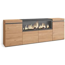 SKRAUT HOME Sideboard, Schrank, Küche, Sideboard, Dielenschrank, 210, 4 Türen, XXL Elektrokamin, Moderner Stil, Eiche _ 418_11