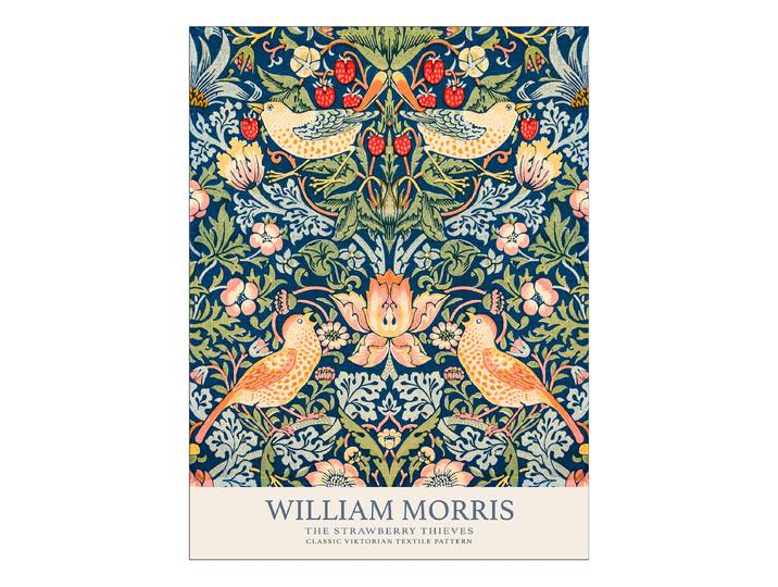 Tableau Morris voleurs de fraises Cadre : panneau de fibres de bois MDF Revêtement : toile Vert/Bleu/Beige 57 x 77 x 2cm