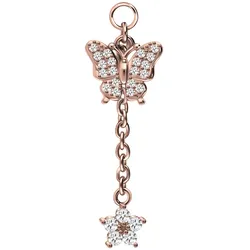 Chirurgenstahl Anhänger für Clicker KRISTALLSCHMETTERLING + KRISTALLBLUME