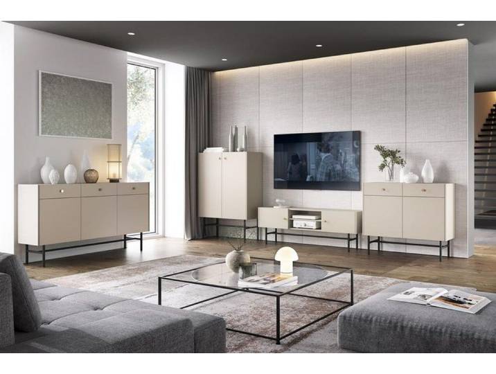 Xlmoebel TV-Schrank XLMOEBEL Wohnwand in hellem Holzton mit Stauraum und Kommoden (Wohnwand mit Kommoden) Made in Europa
