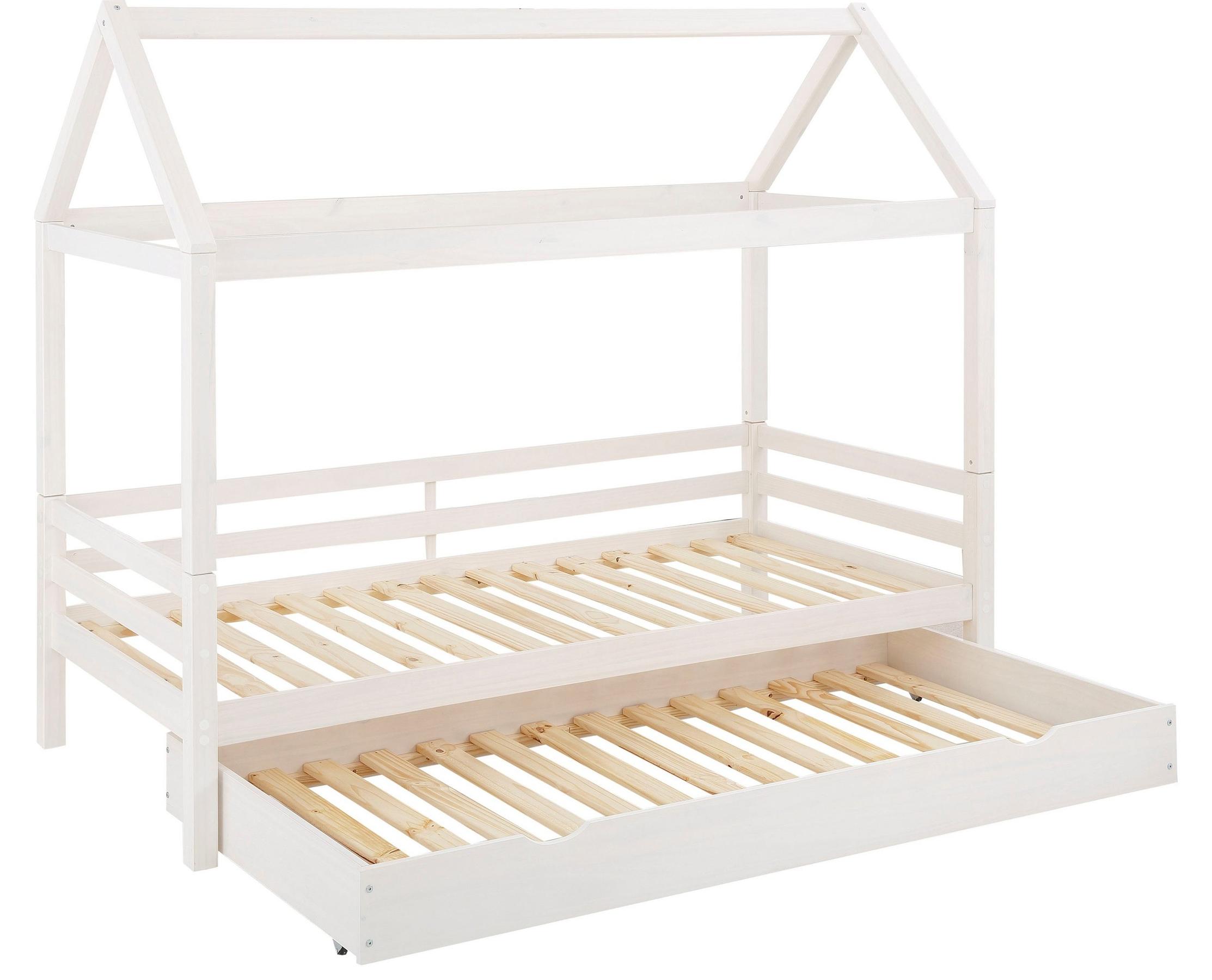 Hausbett >Athen2< in Weiß, Kiefer/Weiß - 208x165x98cm (BxHxT)