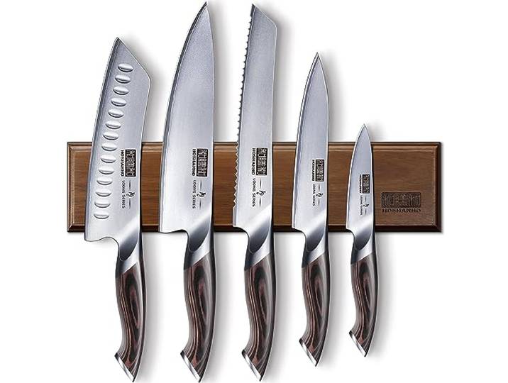 HOSHANHO Messerset 6 Teilig, Küchenmesserset mit Magnetischer Messerhalter Ultra Scharfes Profi Hochwertigem Carbon Stahl Kochmesserset mit Ergonomischer Pakkaholzgriff, Ideale Geschenke für Köche