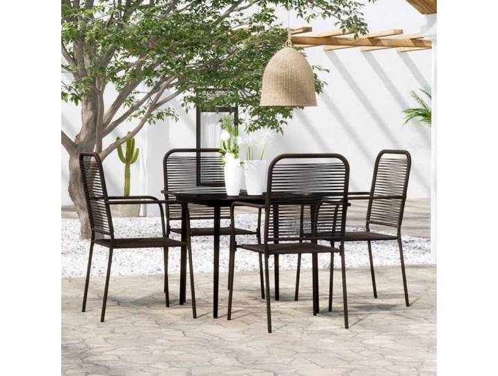 VIDAXL Ensemble Table avec chaises jardin (5 pcs) - ANTI-UV - Noir 80x80x74 cm M1289