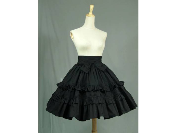 Jupe Lolita courte ligne A, volants superposés, jardin en dentelle, noir, vintage