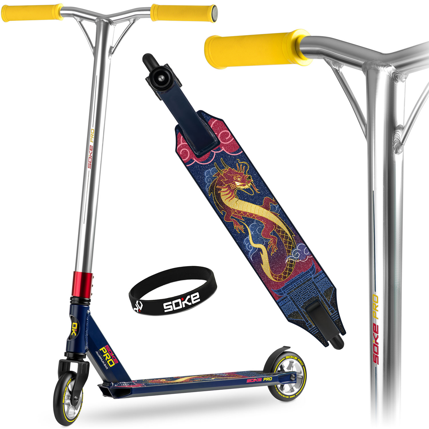 SOKE PRO Stunt-Scooter, marineblau und rot