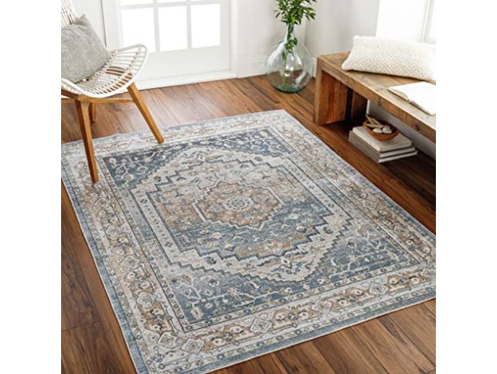 Livabliss Zaragoza Sitra VintageTeppich 200x275 cm – Elfenbein, Blau, Grau