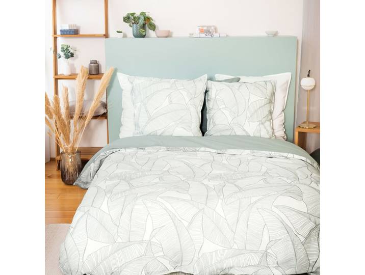 Parure de lit esprit nature coton blanc perle 240 x 260