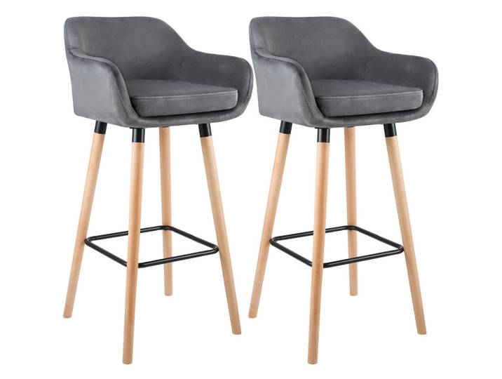 CLP Barhocker 2er Set Samt Grau, Holz, 55x99x46 cm, Esszimmer, Barmöbel, Barhocker