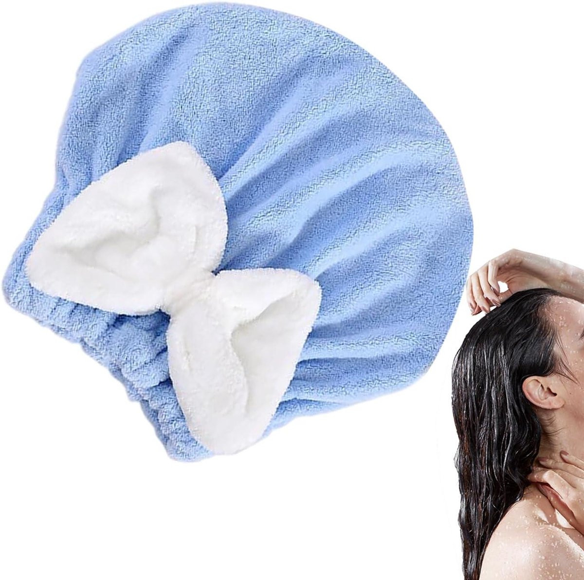 Haardroogdoek Wrap Blauw - Anti-Klit Microvezel Haarhanddoek Wikkel - 27 x 26 cm