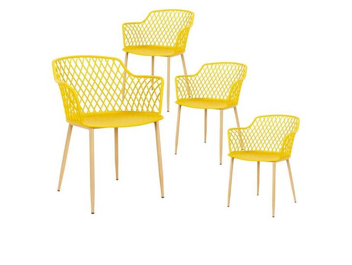 TRESSIE - Lot de 4 Fauteuils Jaunes Pieds Effet Bois Verni