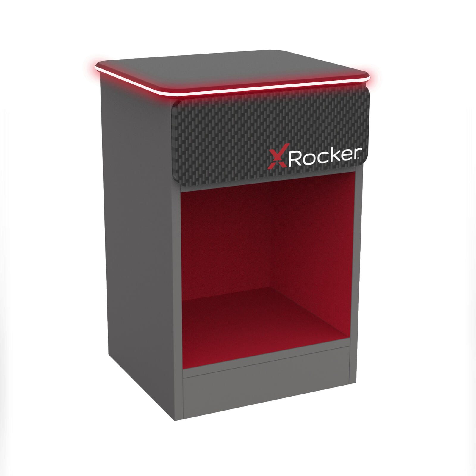 X Rocker Carbon-Tek Gaming Nachttisch mit LED-Beleuchtung & Wireless Charging Ladepad - grau/rot 2022026